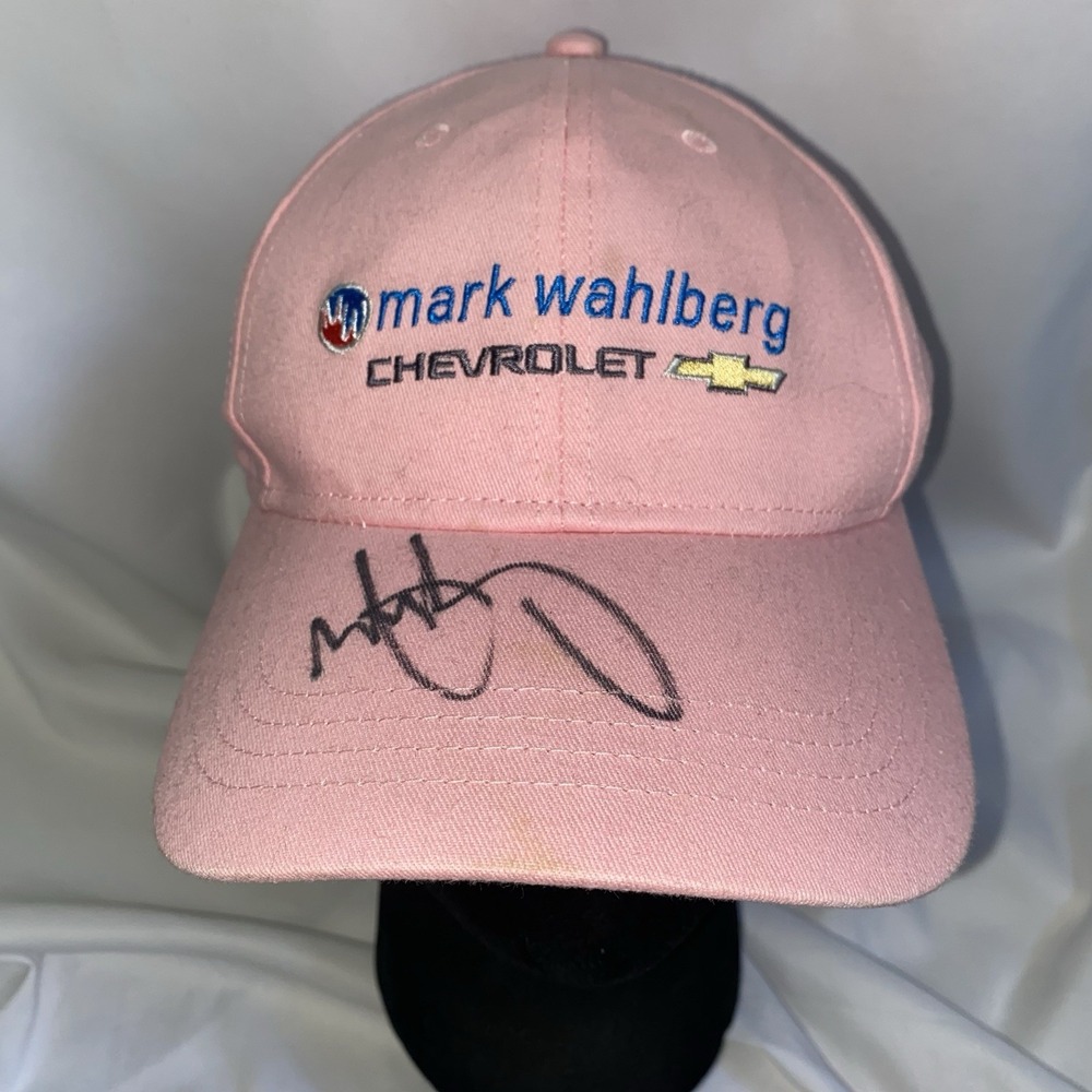 Autographed Signed Auto Mark Wahlberg Chevrolet Car Dealership Hat Cap Pink